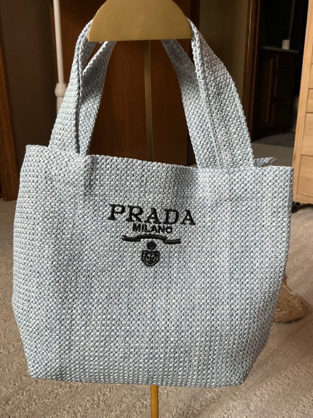 Prada- Beauty Line EUC Light Gray Woven Tote Bag - Picture 8 of 9